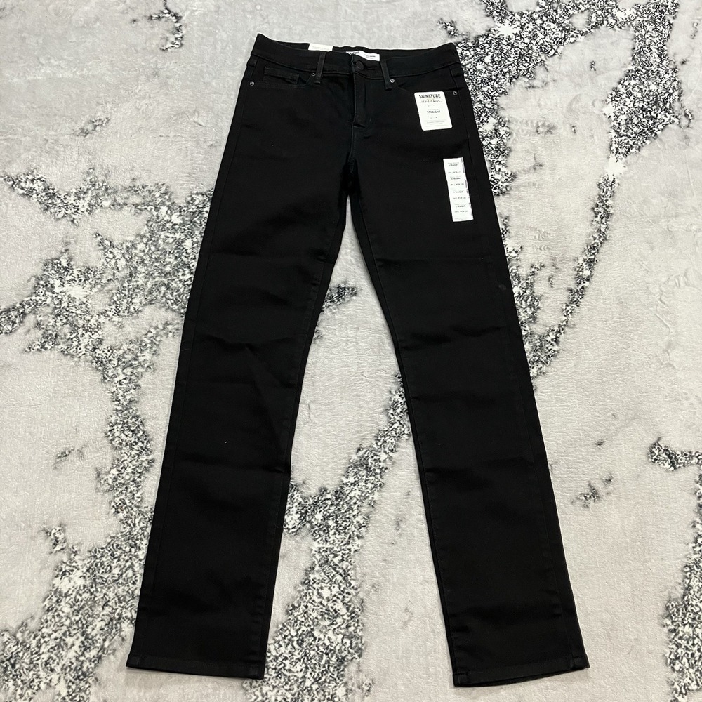 Levi Strauss Signature Gold Straight Jeans Black Womens Sz W26 L32 NWT Stretch